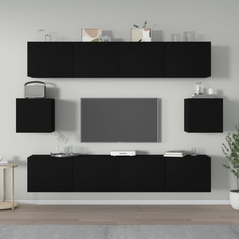 vidaXL Set Mobili Porta TV 6 pz Nero in Legno Multistrato vidaXL Set Mobili Porta TV 6 pz Nero in Legno Multistrato