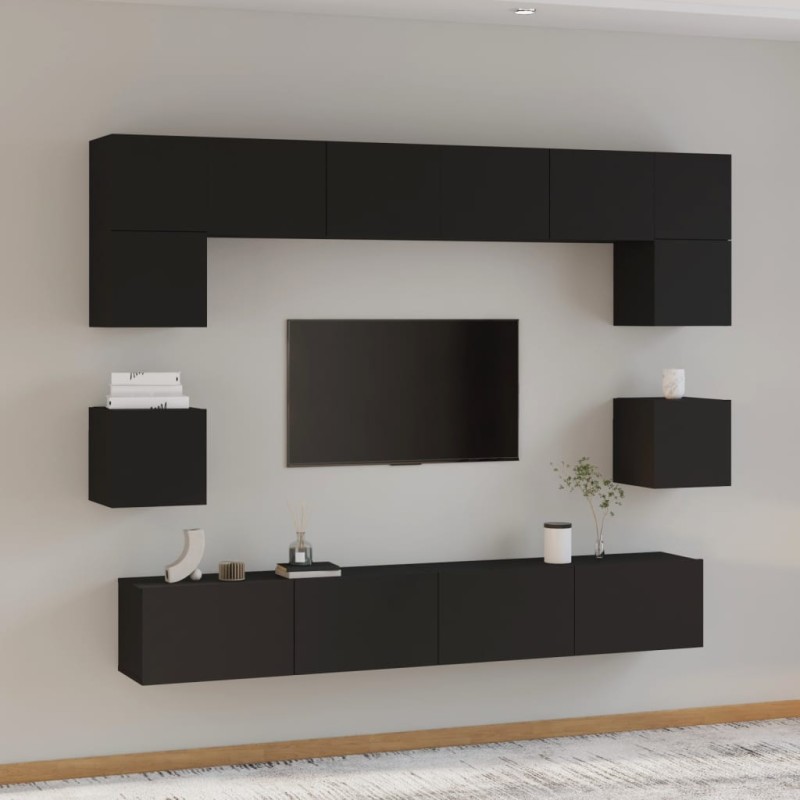 vidaXL Set Mobili Porta TV 8pz Nero in Legno Multistrato vidaXL Set Mobili Porta TV 8pz Nero in Legno Multistrato