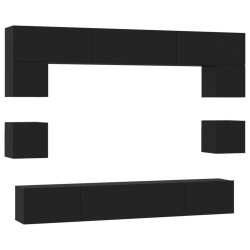 vidaXL Set Mobili Porta TV 8pz Nero in Legno Multistrato