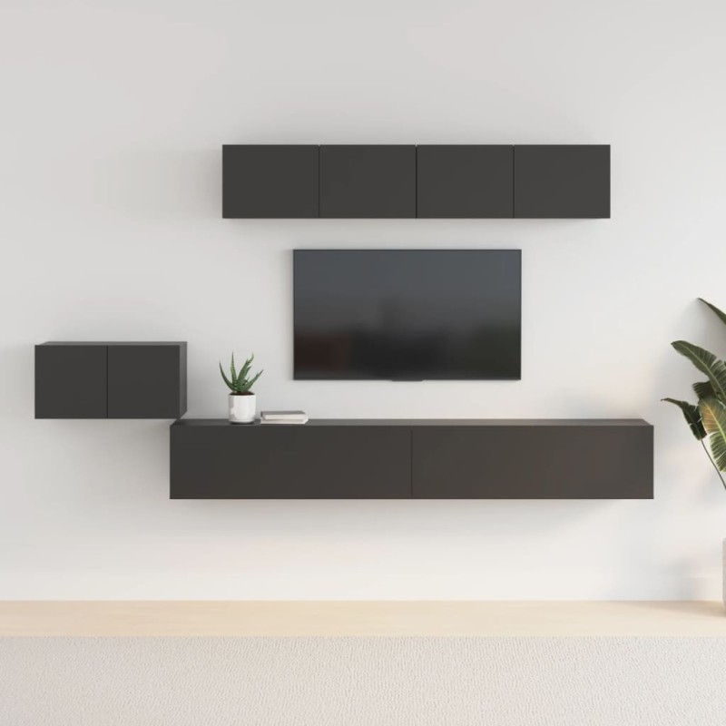 vidaXL Set di Mobili Porta TV 5 pz Nero in Legno Multistrato vidaXL Set di Mobili Porta TV 5 pz Nero in Legno Multistrato