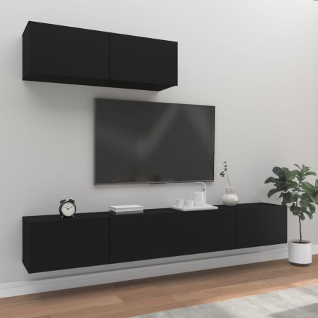 vidaXL Set Mobili Porta TV 3 pz Nero in Legno Multistrato