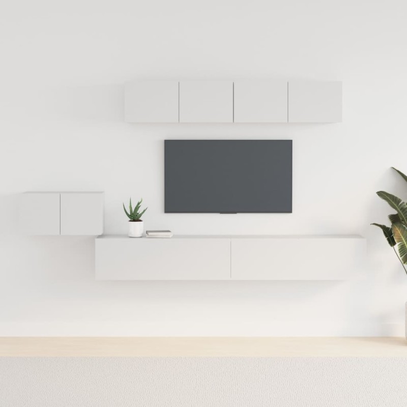 vidaXL Set di Mobili Porta TV 5 pz Bianco in Legno Multistrato vidaXL Set di Mobili Porta TV 5 pz Bianco in Legno Multistrato