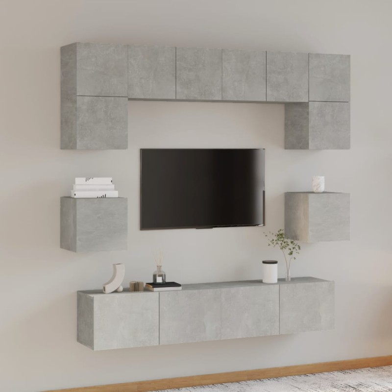 vidaXL Set Mobili Porta TV 8pz Grigio Cemento in Legno Multistrato vidaXL Set Mobili Porta TV 8pz Grigio Cemento in Legno Multistrato