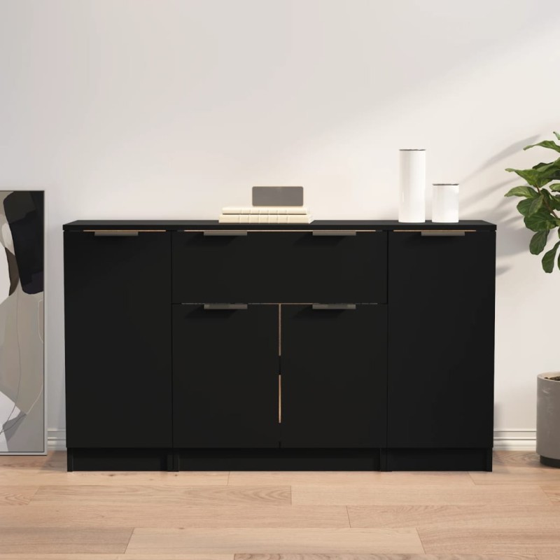 vidaXL Credenze 3 pz Nere in Legno Multistrato vidaXL Credenze 3 pz Nere in Legno Multistrato