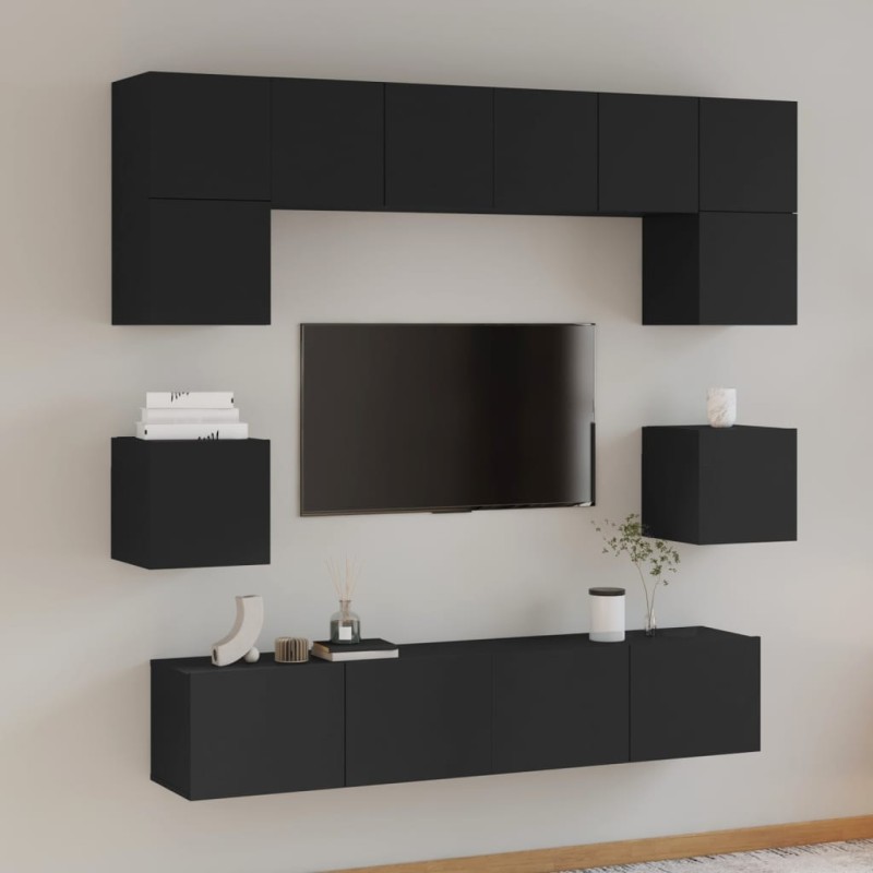 vidaXL Set Mobili Porta TV 8pz Nero in Legno Multistrato vidaXL Set Mobili Porta TV 8pz Nero in Legno Multistrato