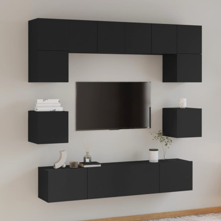 vidaXL Set Mobili Porta TV 8pz Nero in Legno Multistrato