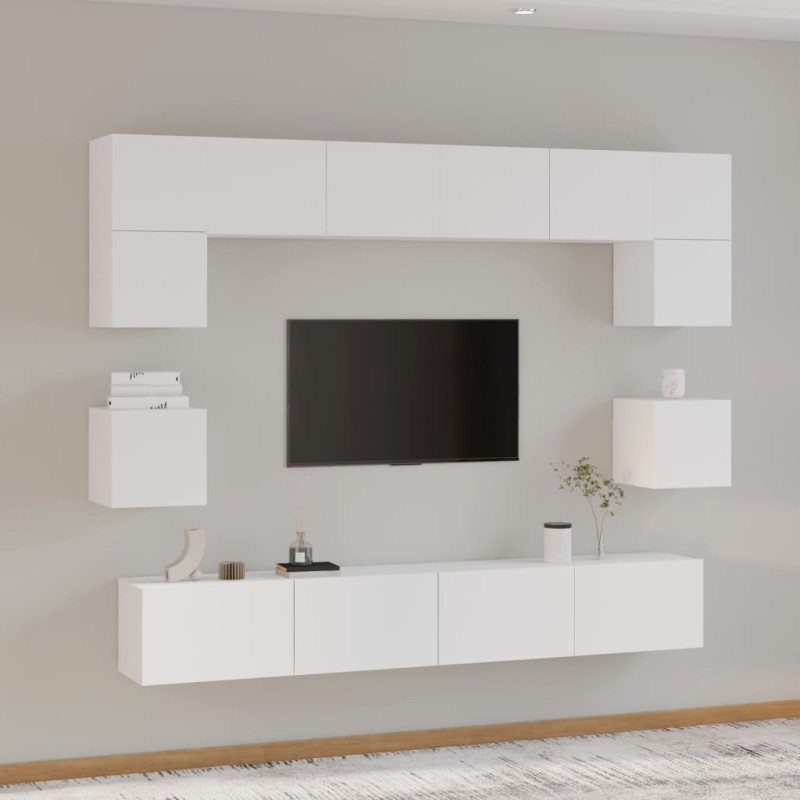 vidaXL Set Mobili Porta TV 8pz Bianco in Legno Multistrato vidaXL Set Mobili Porta TV 8pz Bianco in Legno Multistrato