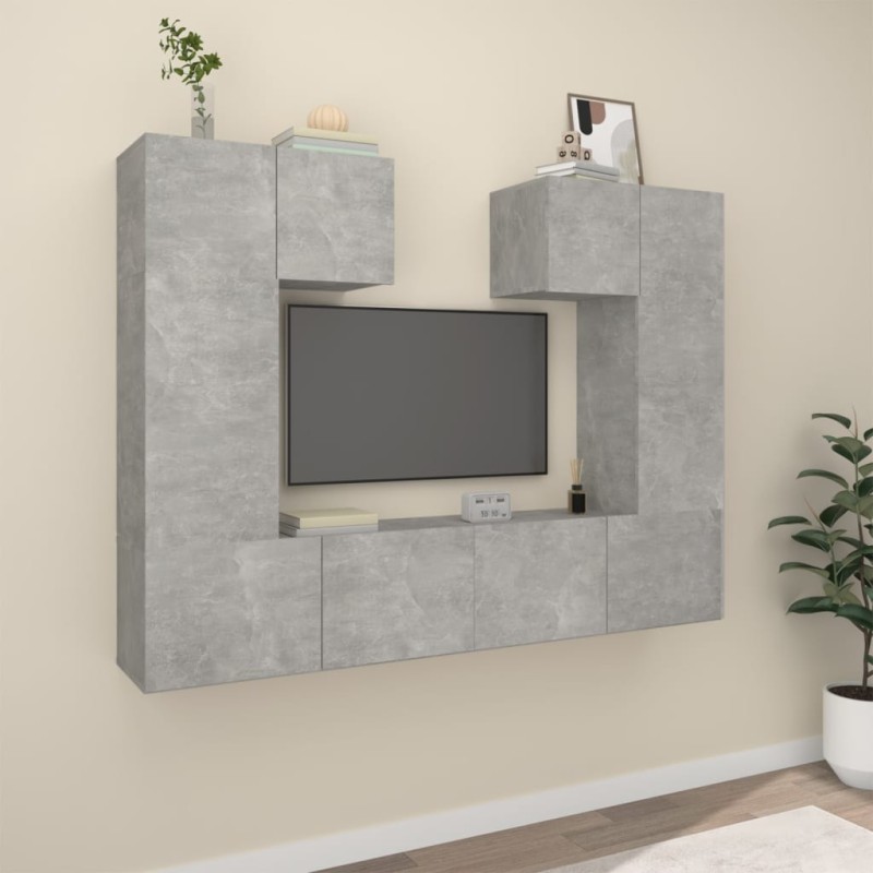 vidaXL Set di Mobili Porta TV 6 pz Grigio Cemento in Legno Multistrato vidaXL Set di Mobili Porta TV 6 pz Grigio Cemento in Legno Multistrato
