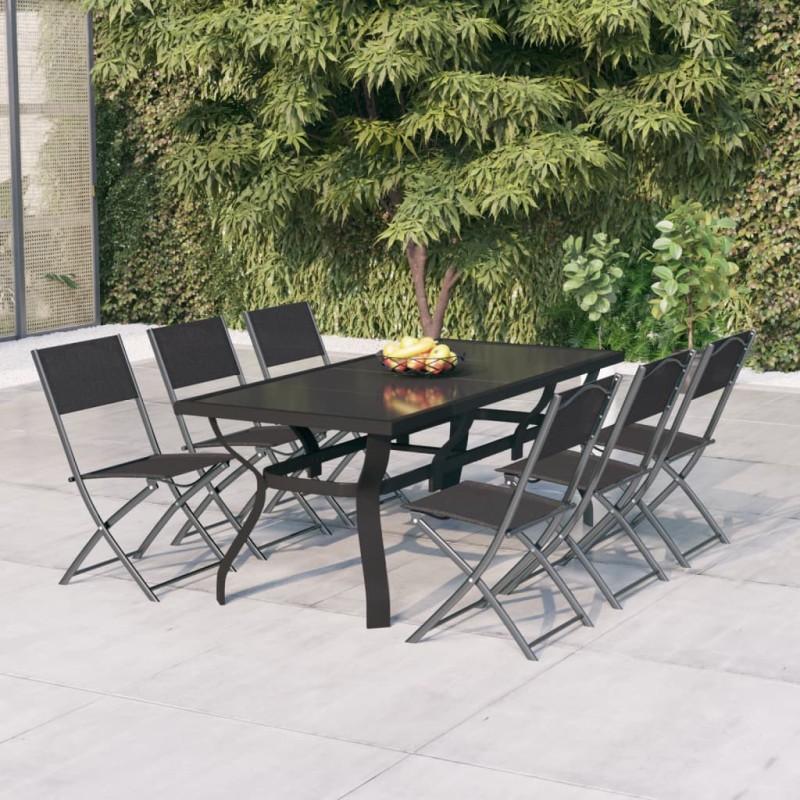 vidaXL Set da Pranzo per Giardino 7 pz Grigio e Nero vidaXL Set da Pranzo per Giardino 7 pz Grigio e Nero