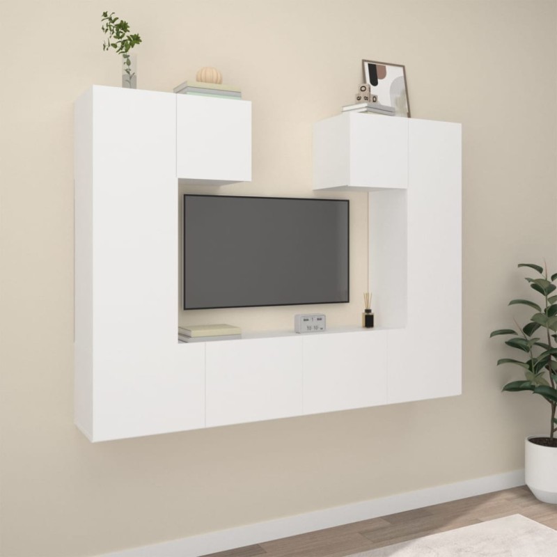 vidaXL Set di Mobili Porta TV 6 pz Bianco in Legno Multistrato vidaXL Set di Mobili Porta TV 6 pz Bianco in Legno Multistrato