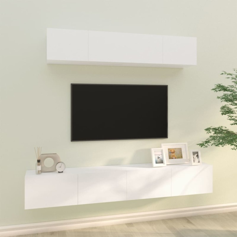 vidaXL Set di Mobili Porta TV 4 pz Bianco in Legno Multistrato vidaXL Set di Mobili Porta TV 4 pz Bianco in Legno Multistrato