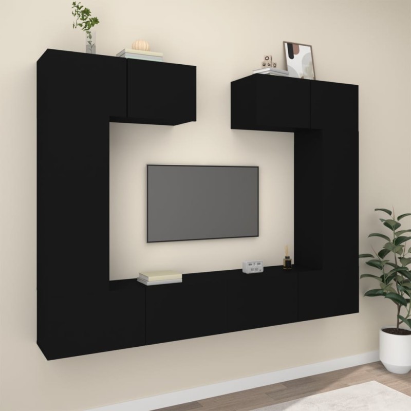 vidaXL Set Mobili Porta TV 6 pz Nero in Legno Multistrato vidaXL Set Mobili Porta TV 6 pz Nero in Legno Multistrato