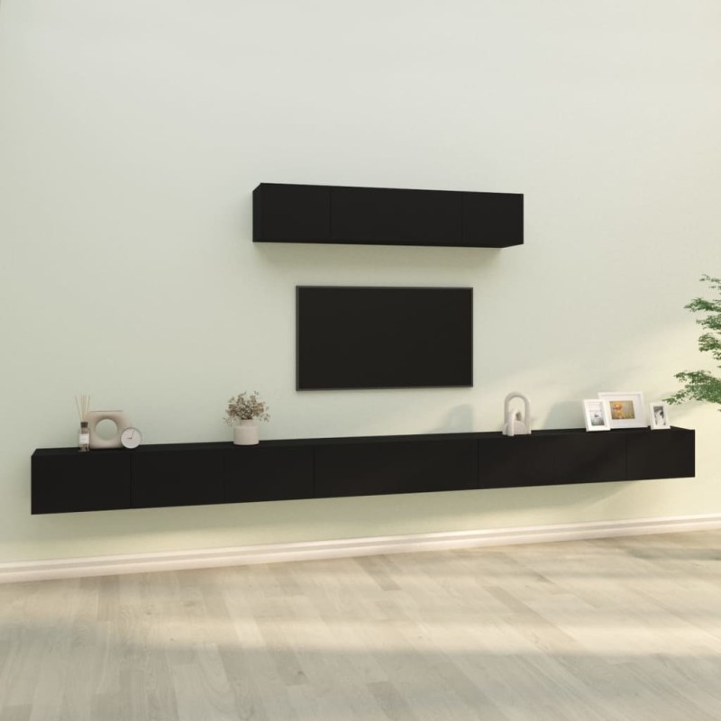 vidaXL Set Mobili Porta TV 6 pz Nero in Legno Multistrato vidaXL Set Mobili Porta TV 6 pz Nero in Legno Multistrato
