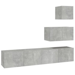 vidaXL Set di Mobili Porta TV 4 pz Grigio Cemento in Legno Multistrato