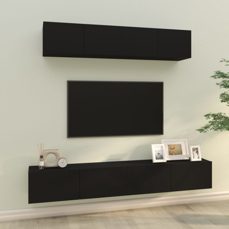 vidaXL Set Mobili Porta TV 4 pz Nero in Legno Multistrato vidaXL Set Mobili Porta TV 4 pz Nero in Legno Multistrato