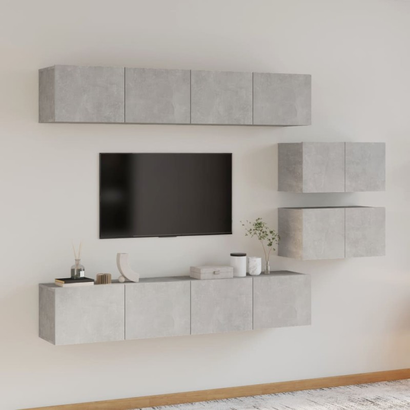 vidaXL Set di Mobili Porta TV 6 pz Grigio Cemento in Legno Multistrato vidaXL Set di Mobili Porta TV 6 pz Grigio Cemento in Legno Multistrato