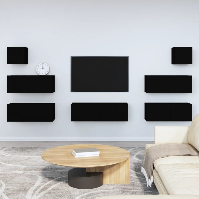 vidaXL Set di Mobili Porta TV 7 pz Nero in Legno Multistrato vidaXL Set di Mobili Porta TV 7 pz Nero in Legno Multistrato