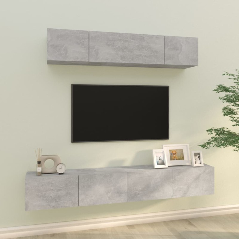 vidaXL Set di Mobili Porta TV 4 pz Grigio Cemento in Legno Multistrato vidaXL Set di Mobili Porta TV 4 pz Grigio Cemento in Legno Multistrato