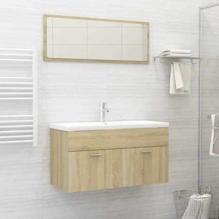 Set Mobili da Bagno 2 pz Rovere Sonoma in Truciolato