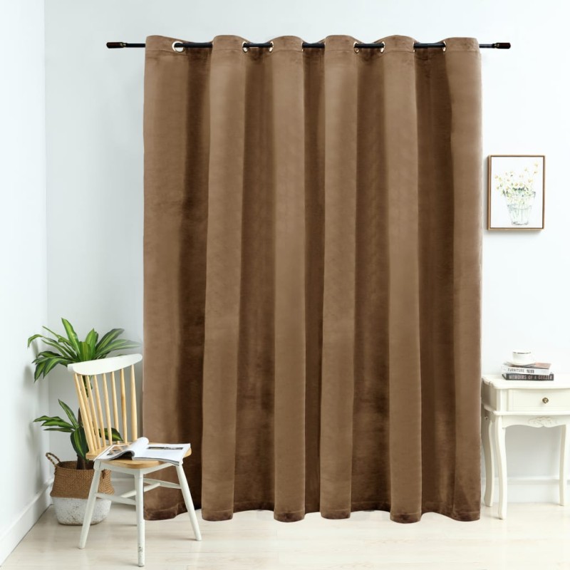 Tenda Oscurante con Anelli in Metallo Velluto Beige 290x245 cm Tenda Oscurante con Anelli in Metallo Velluto Beige 290x245 cm