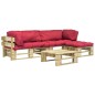 vidaXL Salotto da Giardino in Pallet con Cuscini Rossi 4 pz in Legno vidaXL Salotto da Giardino in Pallet con Cuscini Rossi 4 pz in Legno