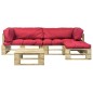 vidaXL Salotto da Giardino in Pallet con Cuscini Rossi 4 pz in Legno vidaXL Salotto da Giardino in Pallet con Cuscini Rossi 4 pz in Legno