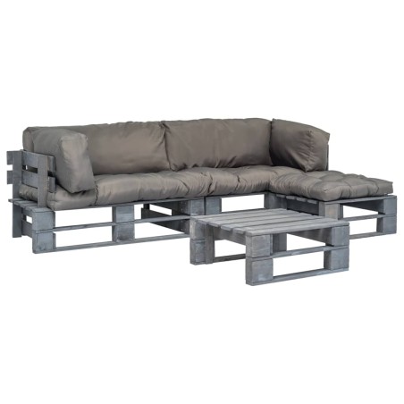 vidaXL Salotto da Giardino in Pallet con Cuscini Grigi 4 pz in Legno