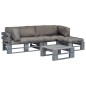 vidaXL Salotto da Giardino in Pallet con Cuscini Grigi 4 pz in Legno