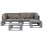 vidaXL Salotto da Giardino in Pallet con Cuscini Grigi 4 pz in Legno