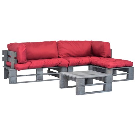 vidaXL Salotto da Giardino in Pallet con Cuscini Rossi 4 pz in Legno
