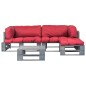 vidaXL Salotto da Giardino in Pallet con Cuscini Rossi 4 pz in Legno vidaXL Salotto da Giardino in Pallet con Cuscini Rossi 4 pz in Legno