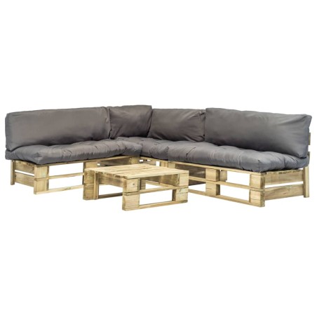 vidaXL Salotto da Giardino in Pallet con Cuscini Grigi 4 pz in Legno