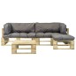 vidaXL Salotto da Giardino in Pallet con Cuscini Grigi 4 pz in Legno vidaXL Salotto da Giardino in Pallet con Cuscini Grigi 4 pz in Legno
