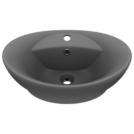 Lavabo Troppopieno Ovale Grigio Scuro Opaco 58,5x39cm Ceramica