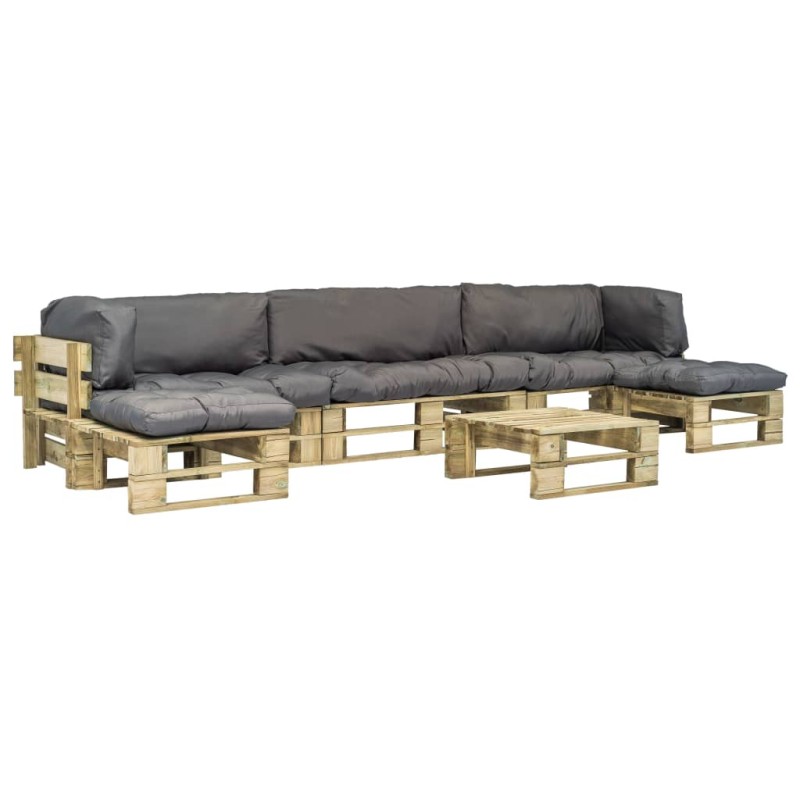 vidaXL Salotto da Giardino in Pallet con Cuscini Grigi 6 pz in Legno vidaXL Salotto da Giardino in Pallet con Cuscini Grigi 6 pz in Legno