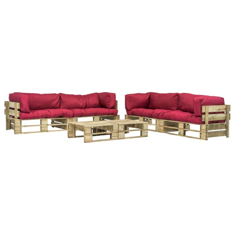 vidaXL Salotto da Giardino in Pallet con Cuscini Rossi 6 pz in Legno vidaXL Salotto da Giardino in Pallet con Cuscini Rossi 6 pz in Legno