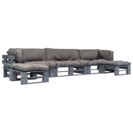 vidaXL Salotto da Giardino in Pallet con Cuscini Grigi 6 pz in Legno
