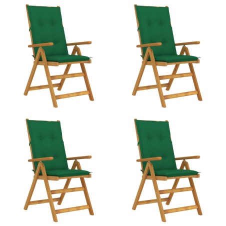 Sedie da Giardino Reclinabili 4 pz con Cuscini Massello Acacia