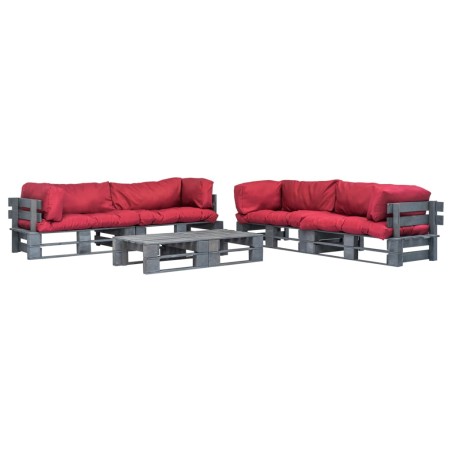 vidaXL Salotto da Giardino in Pallet con Cuscini Rossi 6 pz in Legno