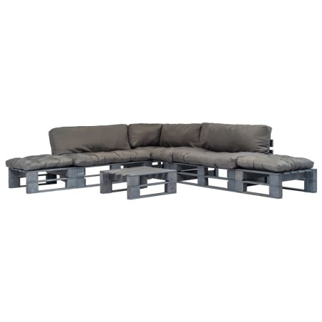 vidaXL Salotto da Giardino in Pallet con Cuscini Grigi 6 pz in Legno