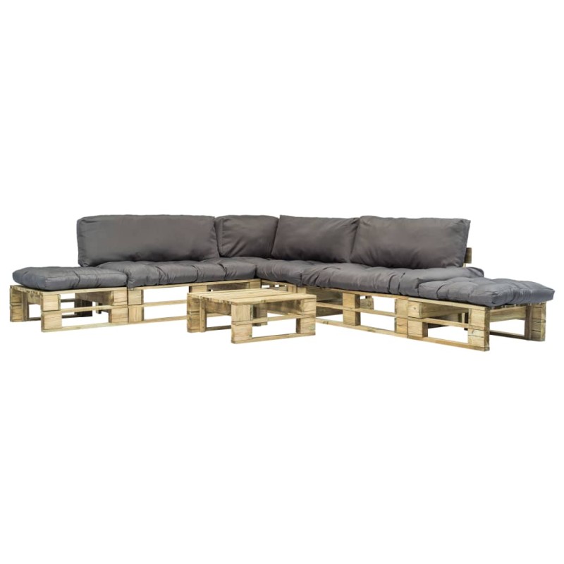 vidaXL Salotto da Giardino in Pallet con Cuscini Grigi 6 pz in Legno vidaXL Salotto da Giardino in Pallet con Cuscini Grigi 6 pz in Legno