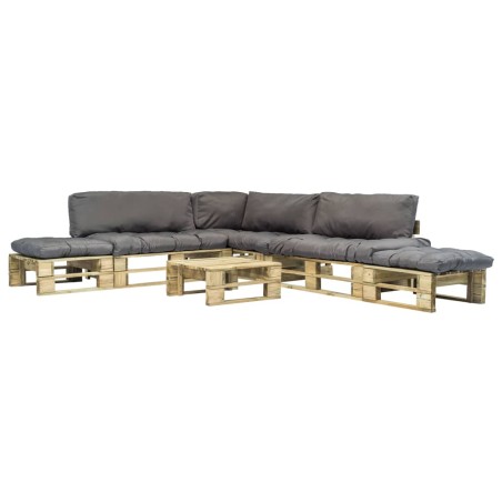vidaXL Salotto da Giardino in Pallet con Cuscini Grigi 6 pz in Legno