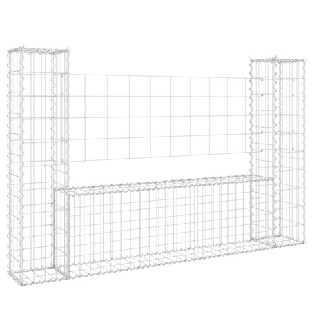 Cesto Gabbione a U con 2 Pali in Ferro 140x20x100 cm