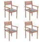 Sedie Giardino 4 pz e Cuscini Grigie a Quadri Massello di Teak Sedie Giardino 4 pz e Cuscini Grigie a Quadri Massello di Teak