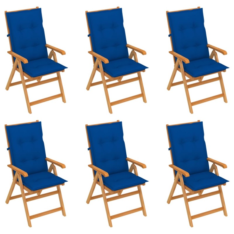 Sedie da Giardino 6 pz con Cuscini Blu Reale Massello di Teak Sedie da Giardino 6 pz con Cuscini Blu Reale Massello di Teak