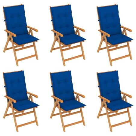 Sedie da Giardino 6 pz con Cuscini Blu Reale Massello di Teak