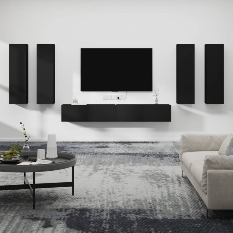 vidaXL Set Mobili Porta TV 6 pz Nero in Legno Multistrato vidaXL Set Mobili Porta TV 6 pz Nero in Legno Multistrato