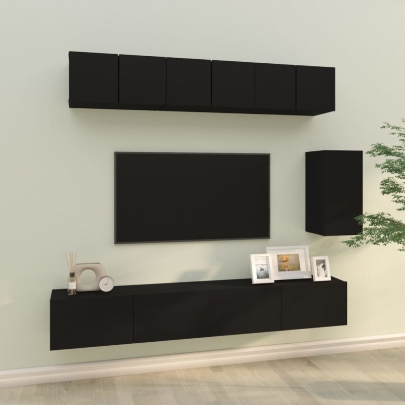 vidaXL Set Mobili Porta TV 6 pz Nero in Legno Multistrato vidaXL Set Mobili Porta TV 6 pz Nero in Legno Multistrato