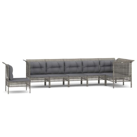 Set Divani da Giardino 7 pz con Cuscini in Polyrattan Grigio