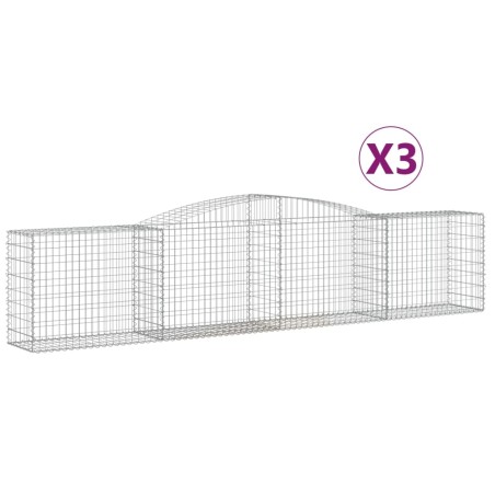 vidaXL Cesti Gabbioni ad Arco 3 pz 400x50x80/100 cm Ferro Zincato